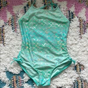 Cat & Jack Mint Green One Piece Swimsuit with Gold Accents